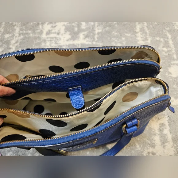 Kate Spade Glove Court Lainey 14 Karat Plated Blue Leather Double Zip Purse Bag - Picture 8 of 16
